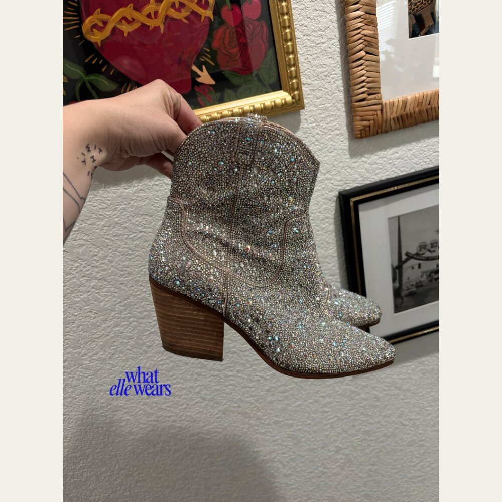 Betsey Johnson: Emory Rhinestone Western Boot - Picture 2 of 7